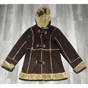 Arizona Faux Suede Sherpa Style Jacket Hooded Girls Full Zip Brown Size S 7-8